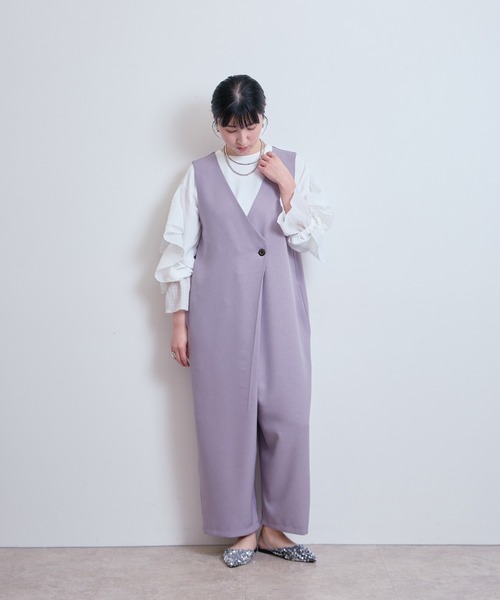 LHELBIE(レルビエ)の「ラップサロペット(つなぎ/オールインワン・レディース・チェック/パープル/ブラック・M)」の5枚目の写真