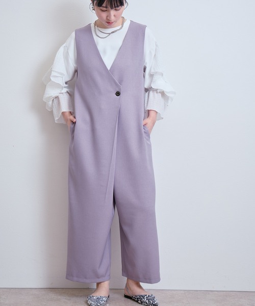 LHELBIE(レルビエ)の「ラップサロペット(つなぎ/オールインワン・レディース・チェック/パープル/ブラック・M)」の22枚目の写真