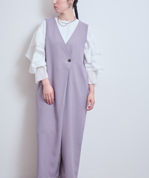 LHELBIE(レルビエ)の「ラップサロペット(つなぎ/オールインワン・レディース・チェック/パープル/ブラック・M)」の8枚目の写真