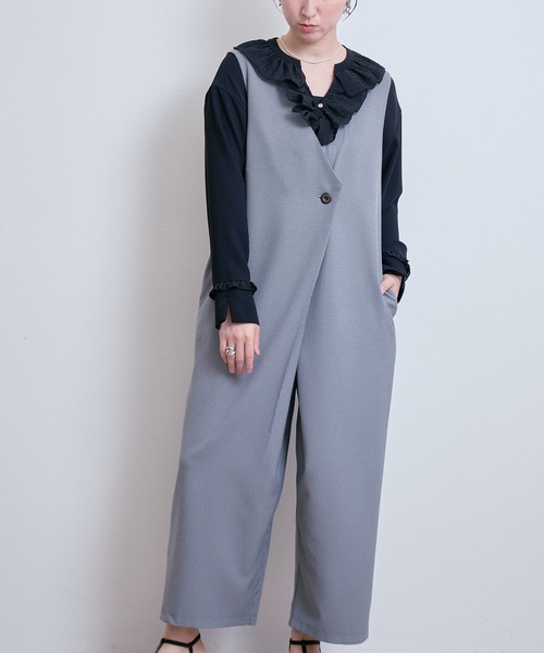 LHELBIE(レルビエ)の「ラップサロペット(つなぎ/オールインワン・レディース・チェック/パープル/ブラック・M)」の12枚目の写真