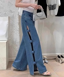 サイドカットアウトデニムワイドパンツ