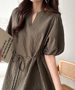 セール】【GANNI / ガニー】Woollen Check Mini Dress：ミニワンピース