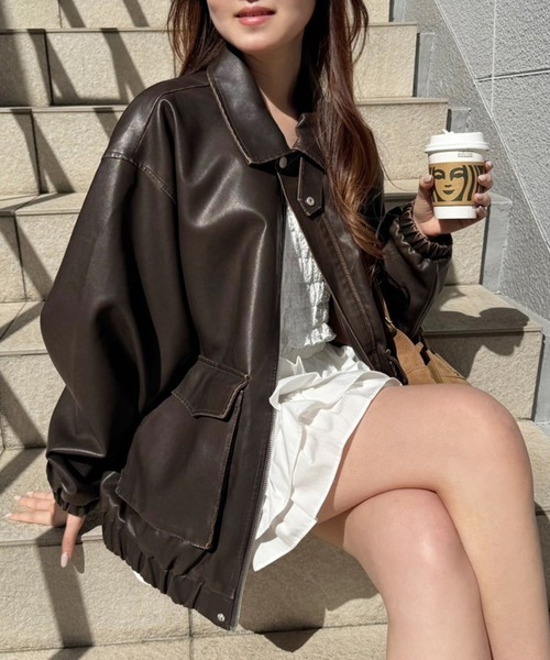 フェイクレザージャケット（ライダースジャケット）｜one after