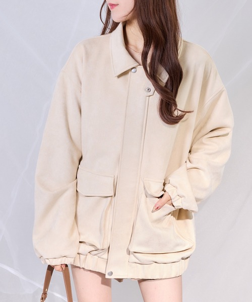 one after another NICE CLAUP(ワンアフターアナザーナイスクラップ)の「オーバーサイズフェイクレザージャケット(ブルゾン・レディース・アイボリー/ブラウン/ピンク・FREE)」の2枚目の写真