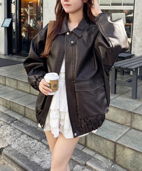 セール】フェイクレザージャケット（ライダースジャケット）｜one