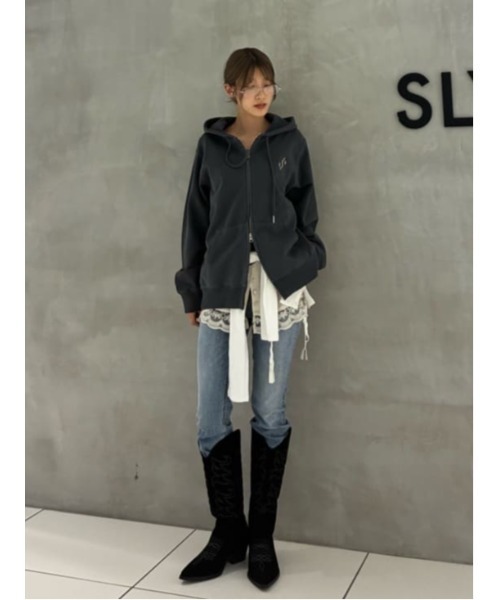 SLY(スライ)の「S. HOODIE ZIP PK エス フーディ ジップパーカー 春服(パーカー・レディース・ライトブラック/杢グレー/カーキ/ピンク・FREE)」の19枚目の写真