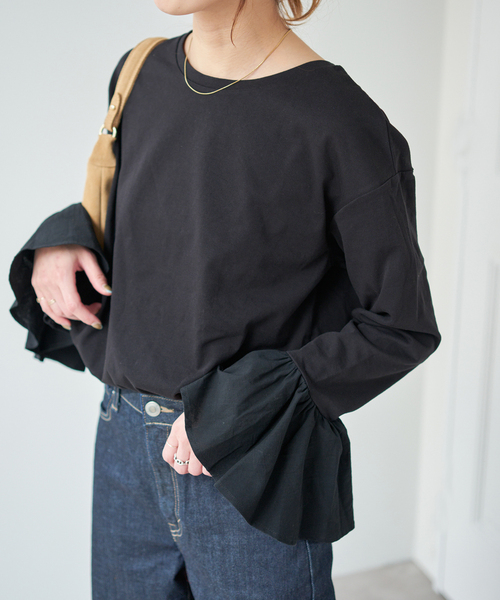 Spick & Span(スピックアンドスパン)の「フリルスリーブクルーネックTEE(Tシャツ/カットソー・レディース・ブラック/ホワイト・FREE)」の6枚目の写真