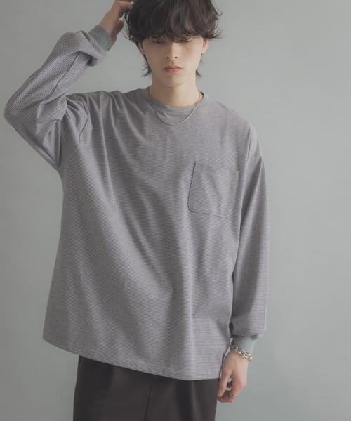 SENSE OF PLACE by URBAN RESEARCH（センスオブプレイスバイアーバンリサーチ）の「ピンボーダーロングスリーブTシャツ（Tシャツ/カットソー・メンズ・グレー/ブルー/ネイビー・MEDIUM/LARGE）」の4枚目の写真