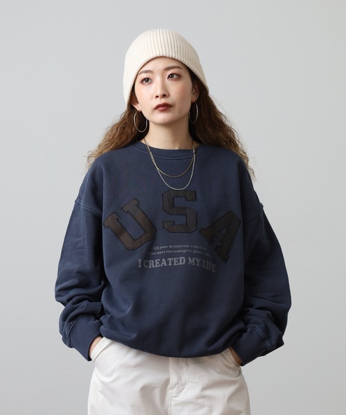 FUNALIVE(ファンアライブ)の「裏毛ピグメント加工ワッペン刺繍トレーナー(スウェット・メンズ・チャコール/ネイビー/ピンク・L/M)」の10枚目の写真