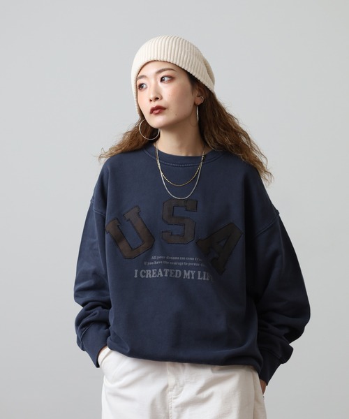 FUNALIVE(ファンアライブ)の「裏毛ピグメント加工ワッペン刺繍トレーナー(スウェット・メンズ・チャコール/ネイビー/ピンク・L/M)」の11枚目の写真