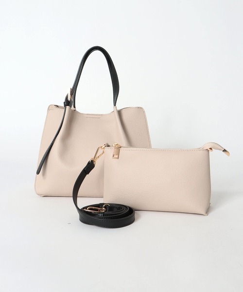 Three Four Time（ｽﾘｰﾌｫｰﾀｲﾑ）の「フェイクレザーショルダーバッグ付きスクエアトート（ショルダーバッグ・レディース・ブラック/アイボリー・FREE）」の17枚目の写真