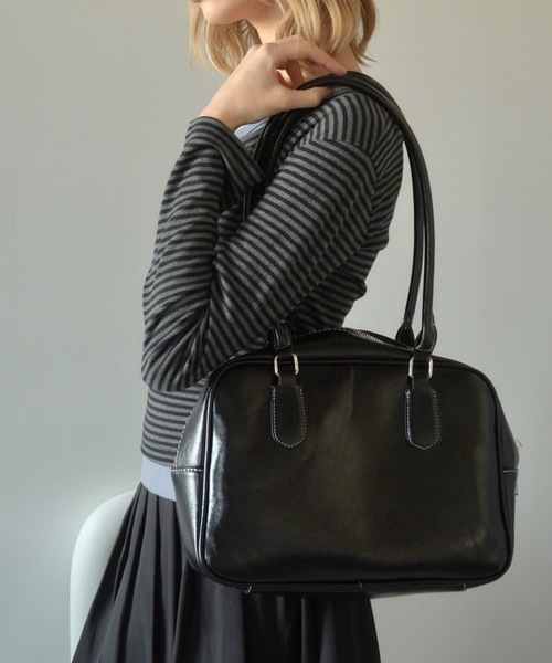 Birthday room（バースデイルーム）の「スクエアボストンBAG/Square Boston Bag（ボストンバッグ・レディース・ブラック/ブラウン・FREE）」の2枚目の写真