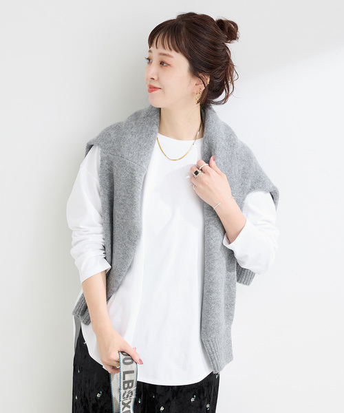 B.C STOCK(ベーセーストック)の「《追加》ウォッシャブル / 裾スリットロンTEE(Tシャツ/カットソー・レディース・ホワイト/ブラック/ブラック系その他・FREE)」の2枚目の写真