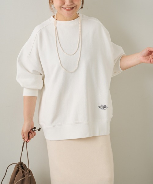 PUAL CE CIN（ピュアルセシン）の「ロゴ刺繍チュニックスウェット（Tシャツ/カットソー・レディース・グレー/オフホワイト/サックスブルー/ピンク/イエロー/オートミール・FREE）」の2枚目の写真