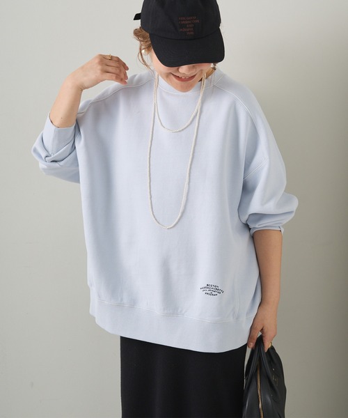 PUAL CE CIN（ピュアルセシン）の「ロゴ刺繍チュニックスウェット（Tシャツ/カットソー・レディース・グレー/オフホワイト/サックスブルー/ピンク/イエロー/オートミール・FREE）」の5枚目の写真