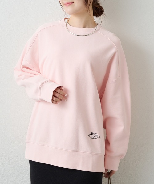 PUAL CE CIN（ピュアルセシン）の「ロゴ刺繍チュニックスウェット（Tシャツ/カットソー・レディース・グレー/オフホワイト/サックスブルー/ピンク/イエロー/オートミール・FREE）」の6枚目の写真