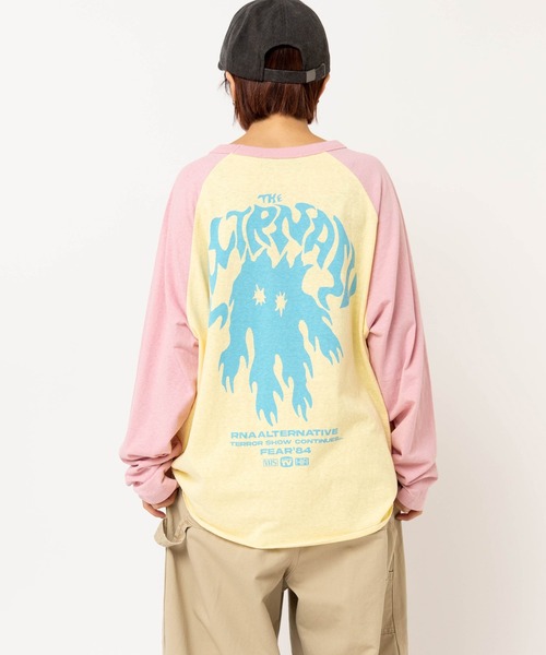 RNA(アールエヌエー)の「M2638 FLAME GHOSTラグランロンT(Tシャツ/カットソー・レディース・ホワイト×ブラック/イエロー/オレンジ・MEDIUM)」の10枚目の写真
