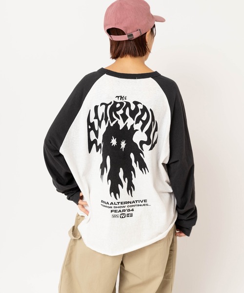 RNA(アールエヌエー)の「M2638 FLAME GHOSTラグランロンT(Tシャツ/カットソー・レディース・ホワイト×ブラック/イエロー/オレンジ・MEDIUM)」の6枚目の写真