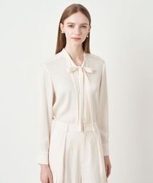 【セットアップ対応商品】ストレッチダブルサテンボウタック ブラウス