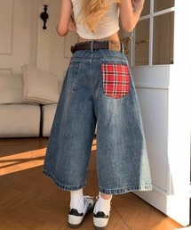 チェックポケット デニムハーフパンツ