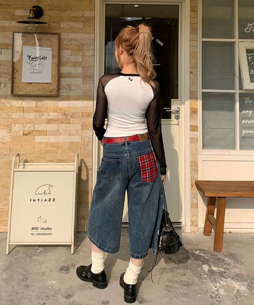 NANEA(ナネア)の「チェックポケット デニムハーフパンツ(デニムパンツ・レディース・ブルー・MEDIUM/LARGE/SMALL)」の12枚目の写真
