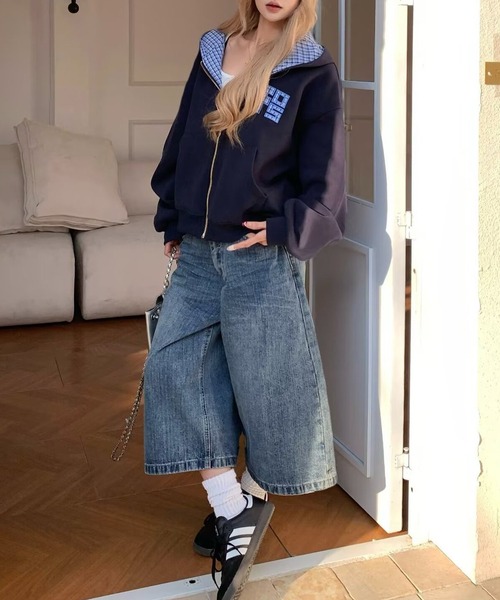 NANEA(ナネア)の「チェックポケット デニムハーフパンツ(デニムパンツ・レディース・ブルー・MEDIUM/LARGE/SMALL)」の13枚目の写真
