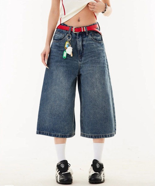 NANEA(ナネア)の「チェックポケット デニムハーフパンツ(デニムパンツ・レディース・ブルー・MEDIUM/LARGE/SMALL)」の6枚目の写真