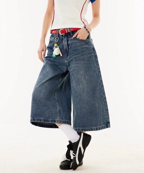 NANEA(ナネア)の「チェックポケット デニムハーフパンツ(デニムパンツ・レディース・ブルー・MEDIUM/LARGE/SMALL)」の5枚目の写真