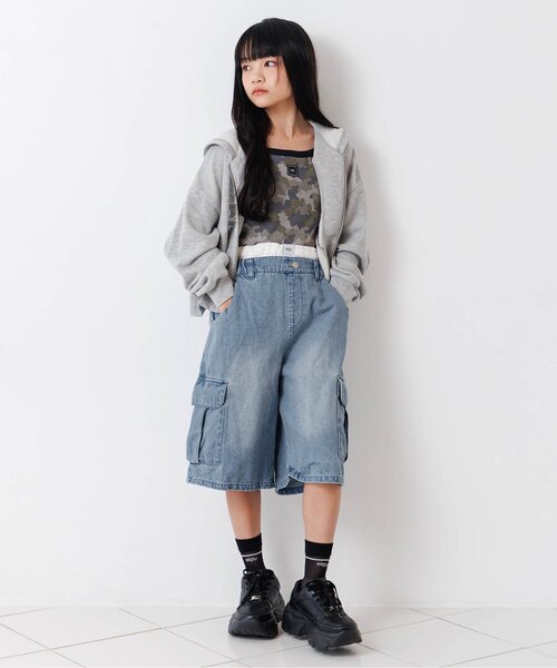 algy（アルジー）の「ワイドハーフパンツ（その他パンツ・キッズ・インディゴブルー/カーキ・160/150/140/130）」の7枚目の写真