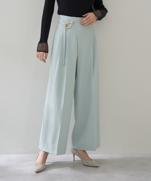 YECCA VECCA（イェッカヴェッカ）の「メタルベルトワイドパンツ（その他パンツ・レディース・ミント/ブラック/ライトベージュ・S/M）」の3枚目の写真