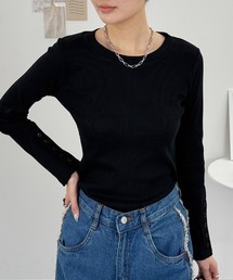 袖口ボタンリブロングTシャツ