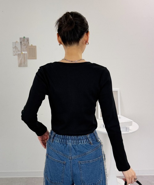 RCD（アールシーディー）の「袖口ボタンリブロングTシャツ（Tシャツ/カットソー・レディース・オフホワイト/ブラック・4L/3L/LL/L/M）」の8枚目の写真