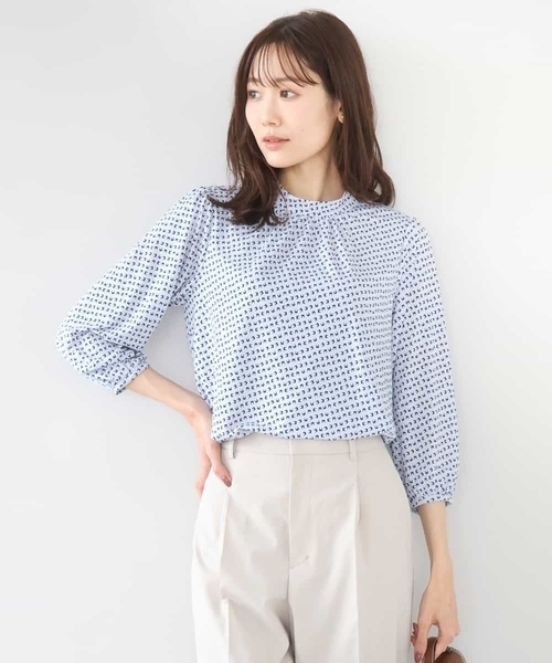 MK MICHEL KLEIN（エムケーミッシェルクラン）の「幾何柄ジャージーカットソー/洗える（Tシャツ/カットソー・レディース・ライトブルー/ネイビー・38）」の2枚目の写真