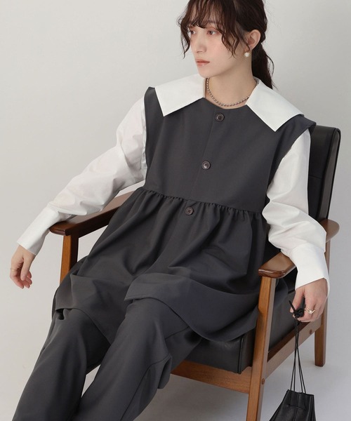 NOAHL(ノアル)の「【NOAHL】ギャザー切り替えベスト(ベスト・レディース・ブラック/グレー系/サンドベージュ・FREE)」の3枚目の写真