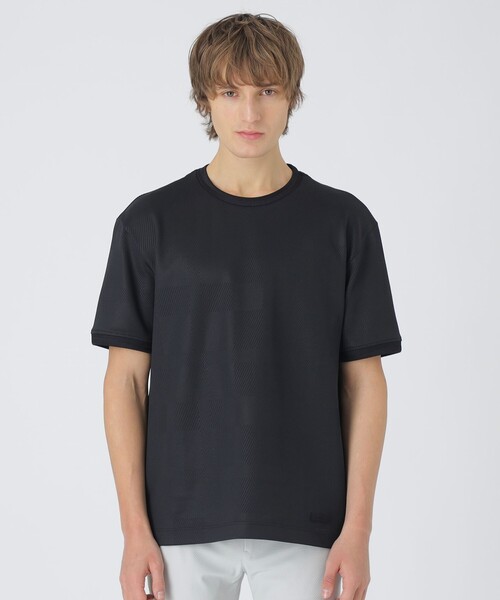 BLACK LABEL CRESTBRIDGE（ブラックレーベル・クレストブリッジ）の「【BLACK lab.】エンボスシャドーチェックTシャツ（Tシャツ/カットソー・メンズ・ブラック/ライトグレー/オフホワイト・L/XL/M）」の2枚目の写真