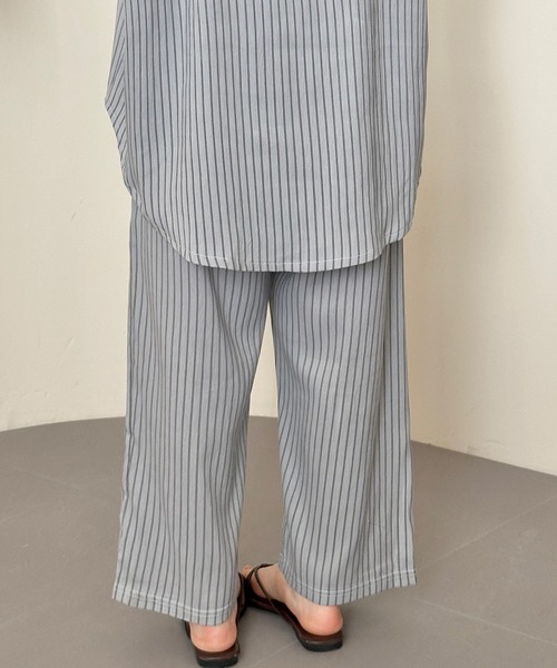 DAY CLOSET(デイ クローゼット)の「【セットアップ/こなれ見えワッシャー加工】7分袖 ストライプ柄 アシメラウンドヘム シャツ+ロングパンツ 上下2点セット レディース(ルームウェア/パジャマ・レディース・グレー/ブルー/ホワイト/ブラウン/ライトブルー・L/M/S)」の19枚目の写真