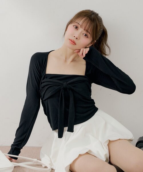 to be chic  リボンボレロ ブラック ダイヤビジューボレロ(ブルゾン)｜TO BE CHIC(トゥー ビー シック)の