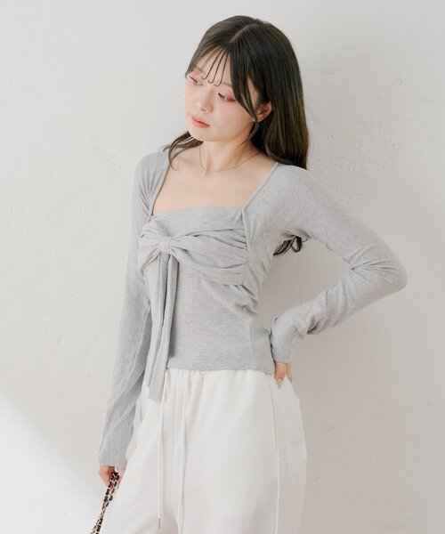 Chico(チコ)の「ボレロ風リボントップス(Tシャツ/カットソー・レディース・グレー/ピンク/アイボリー/ブラック・FREE)」の7枚目の写真