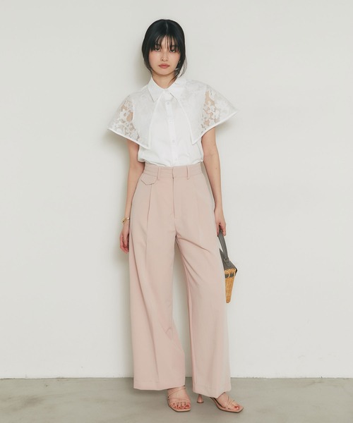 &. NOSTALGIA（アンドドットノスタルジア）の「ラインタックストレートパンツ（その他パンツ・レディース・ブラック/ピンク・M）」の3枚目の写真