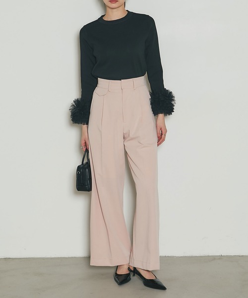 &. NOSTALGIA（アンドドットノスタルジア）の「ラインタックストレートパンツ（その他パンツ・レディース・ブラック/ピンク・M）」の5枚目の写真