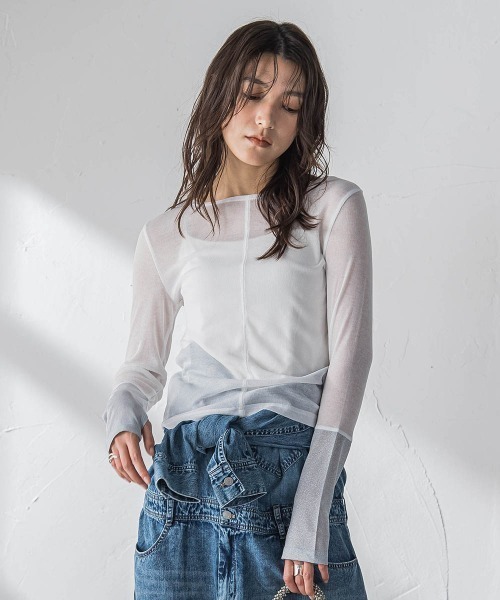 MAYSON GREY（メイソングレイ）の「2WAYラメカフスインナー≪洗濯機で洗える≫（Tシャツ/カットソー・レディース・チャコールグレー/オフホワイト・M）」の10枚目の写真