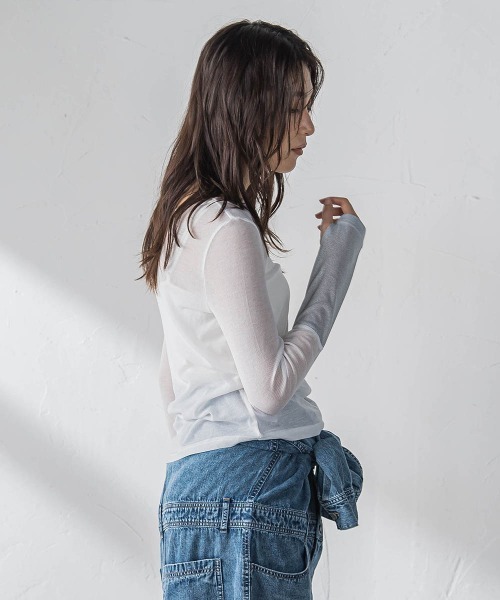 MAYSON GREY（メイソングレイ）の「2WAYラメカフスインナー≪洗濯機で洗える≫（Tシャツ/カットソー・レディース・チャコールグレー/オフホワイト・M）」の11枚目の写真