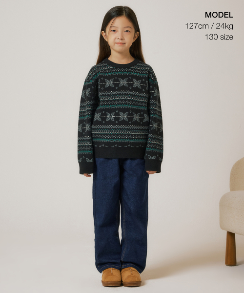 MUSINSA STANDARD KIDS（ムシンサスタンダードキッズ）の「フェアアイルクルーネックニット2 [ブラック]（ニット/セーター・レディース・その他・110/120/130/140/150/160）」の2枚目の写真