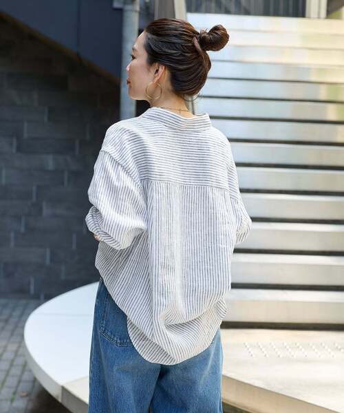 B.C STOCK（ベーセーストック）の「《S/Mサイズ展開》手洗い可 / 2WAYフレンチリネンシャツ（シャツ/ブラウス・レディース・ピンク/ホワイト/イエロー/ブルー/ライトブルー/アイボリー/ブラック/オレンジ/エメラルドブルー・MEDIUM/SMALL）」の13枚目の写真