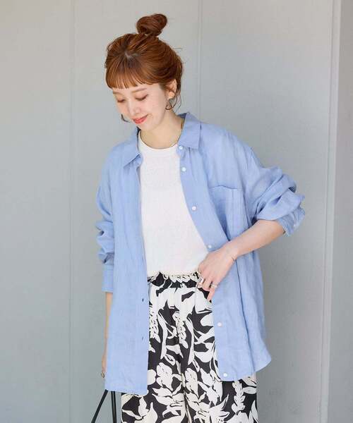 B.C STOCK（ベーセーストック）の「《S/Mサイズ展開》手洗い可 / 2WAYフレンチリネンシャツ（シャツ/ブラウス・レディース・ピンク/ホワイト/イエロー/ブルー/ライトブルー/アイボリー/ブラック/オレンジ/エメラルドブルー・MEDIUM/SMALL）」の17枚目の写真