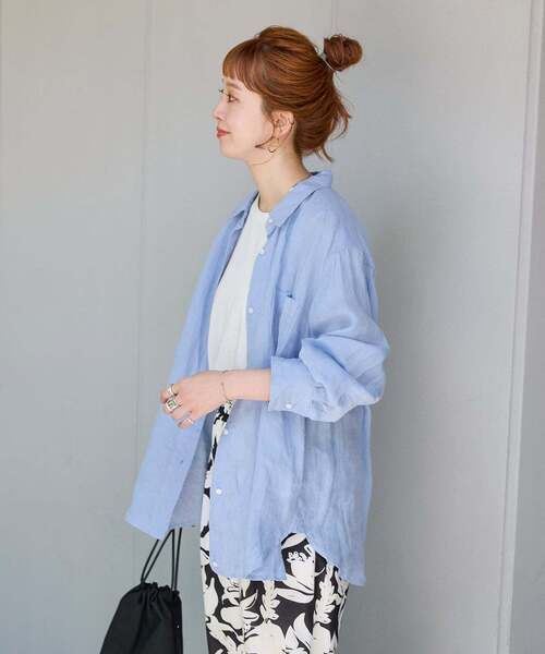 B.C STOCK（ベーセーストック）の「《S/Mサイズ展開》手洗い可 / 2WAYフレンチリネンシャツ（シャツ/ブラウス・レディース・ピンク/ホワイト/イエロー/ブルー/ライトブルー/アイボリー/ブラック/オレンジ/エメラルドブルー・MEDIUM/SMALL）」の18枚目の写真
