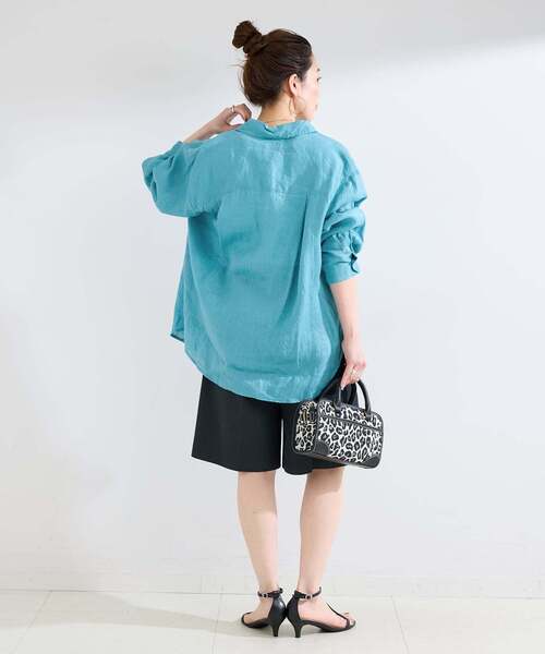 B.C STOCK（ベーセーストック）の「《S/Mサイズ展開》手洗い可 / 2WAYフレンチリネンシャツ（シャツ/ブラウス・レディース・ピンク/ホワイト/イエロー/ブルー/ライトブルー/アイボリー/ブラック/オレンジ/エメラルドブルー・MEDIUM/SMALL）」の21枚目の写真