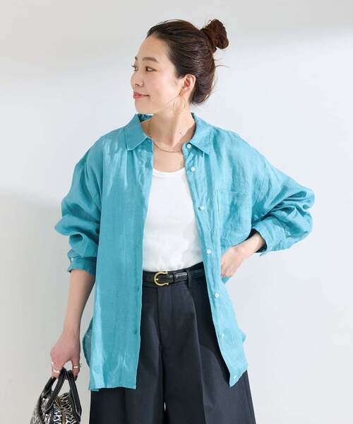 B.C STOCK（ベーセーストック）の「《S/Mサイズ展開》手洗い可 / 2WAYフレンチリネンシャツ（シャツ/ブラウス・レディース・ピンク/ホワイト/イエロー/ブルー/ライトブルー/アイボリー/ブラック/オレンジ/エメラルドブルー・MEDIUM/SMALL）」の22枚目の写真