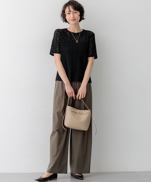 23区(ニジュウサンク)の「リンクルレースジャージー 5分袖 TEE(Tシャツ/カットソー・レディース・ブラック系/ホワイト系・40/38)」の7枚目の写真