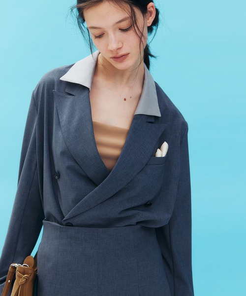 LE CIEL BLEU(ルシェルブルー)の「デタッチャブルカラーシャツジャケット / Detachable-Collar Shirt Jacket(テーラードジャケット・レディース・ブラック/グレー/ネイビー・34/36)」の1枚目の写真